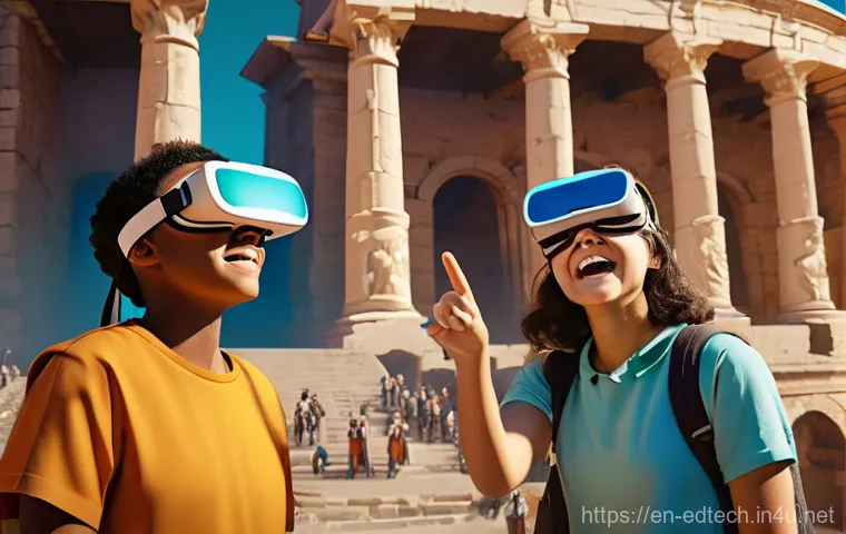 교육공학과 VR 기반 학습 콘텐츠 - **Prompt:** A focused young adult, wearing a sleek, modern VR headset, stands in a hyper-realistic v...