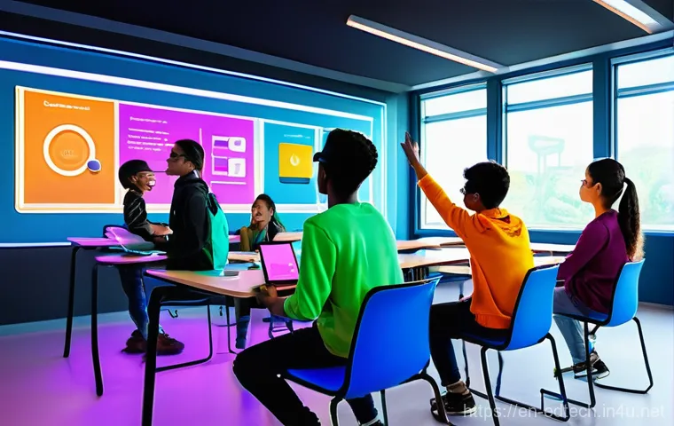 교육공학과 게이미피케이션 - **Gamified Learning Experience**
    A vibrant, dynamic illustration depicting a diverse group of te...