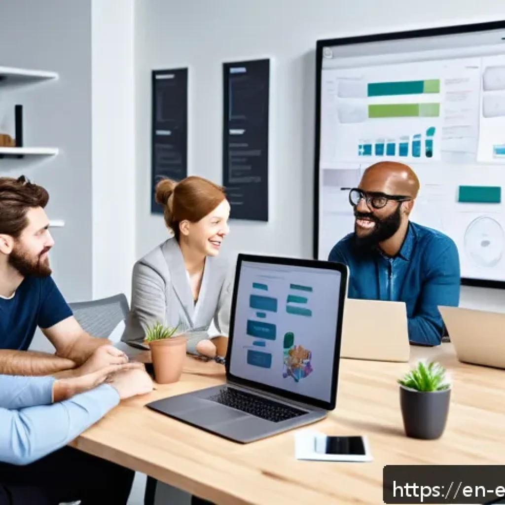 교육공학과 SAM 모델 - A modern, bright office scene showing a diverse team of instructional designers, subject matter expe...